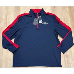 NWT Men's Antigua New Orleans Pelicans 1/4 Zip - XL - Navy Blue/Red